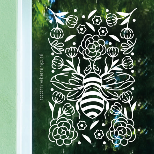 Bij en bloem raamtekening