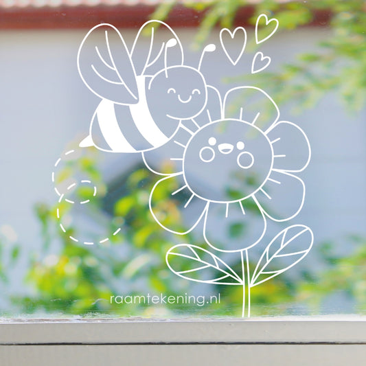 Bloem en bij raamtekening