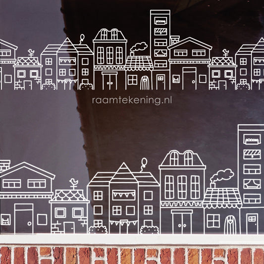 Huisjes met slingers raamtekening