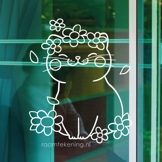 Bloemen katje raamtekening