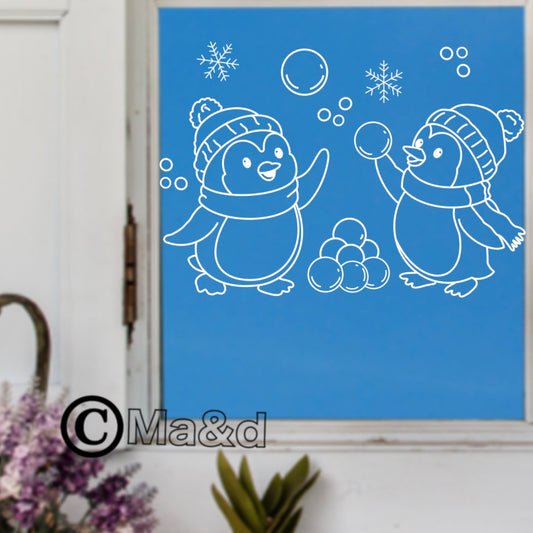 Pinguïns raamtekening