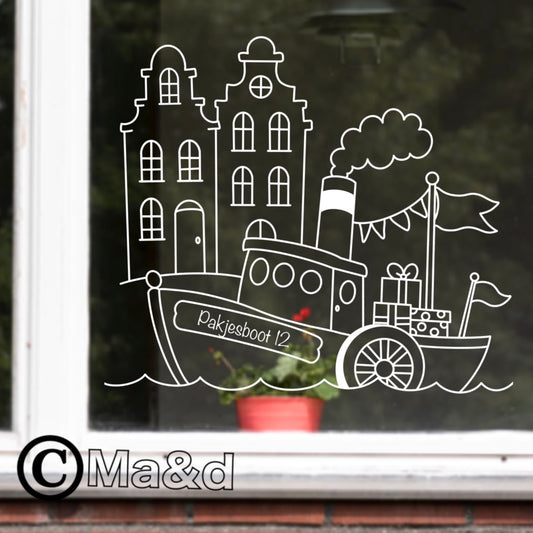 Sinterklaas Pakjesboot raamtekening
