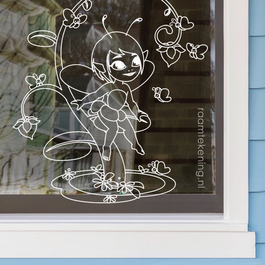 Elfje met vlinders raamtekening