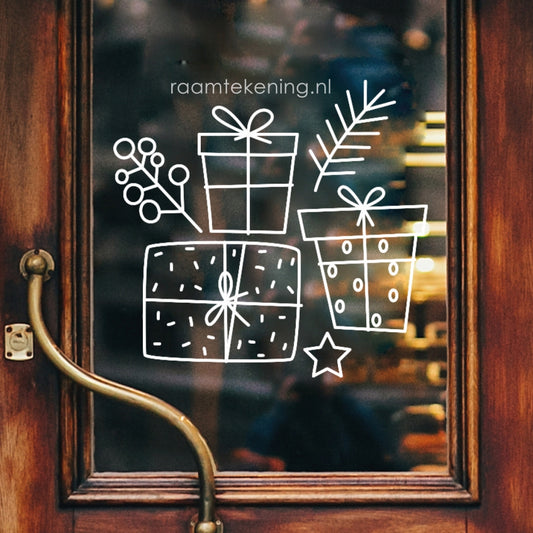 Kerst kadootjes freebie raamtekening