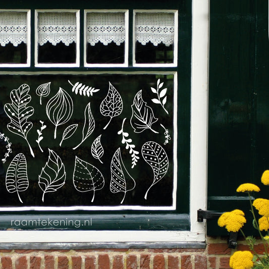 Herfstblaadjes raamtekening