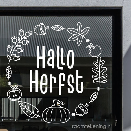 Hallo herfstkrans raamtekening