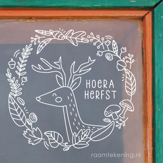 Hert herfstkrans raamtekening