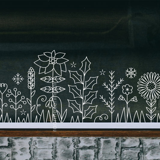 Winter bloementuin raamtekening