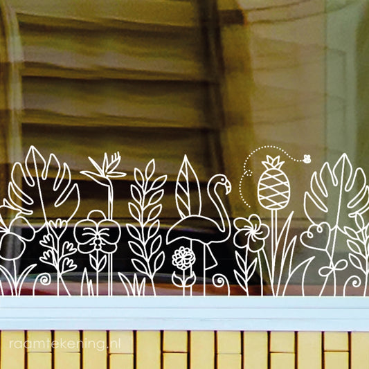 Zomer bloementuin raamtekening