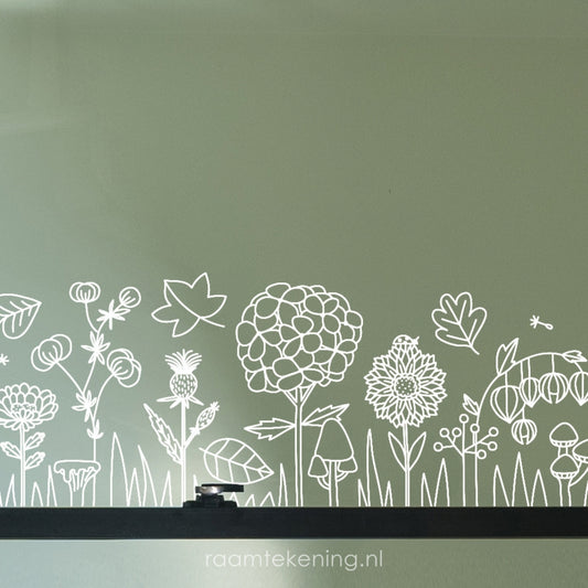 Herfst bloementuin raamtekening