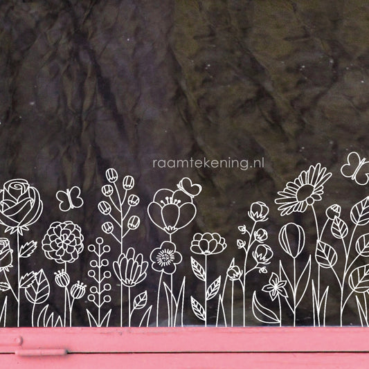 Lente bloementuin raamtekening