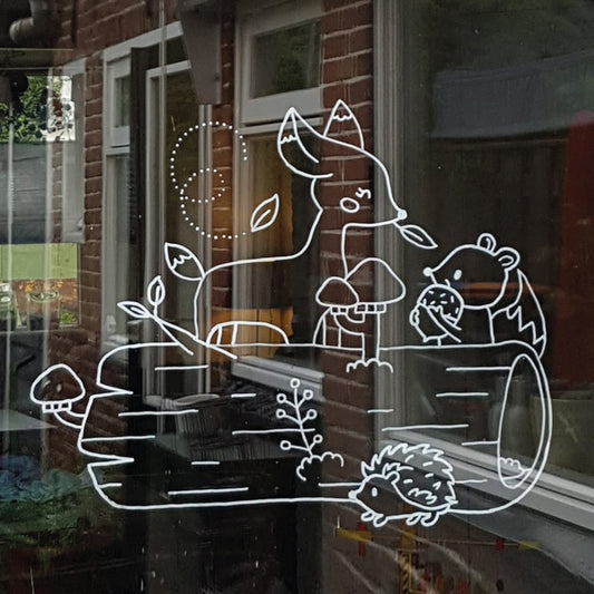 Herfst bosdieren raamtekening