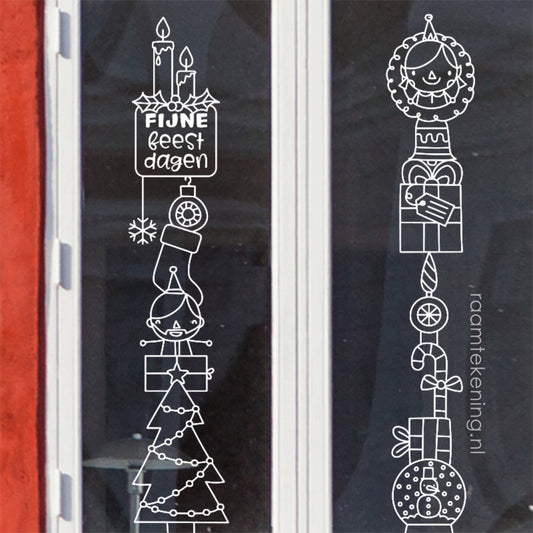 Fijne feestdagen kerst raamtekening voor dubbele ramen