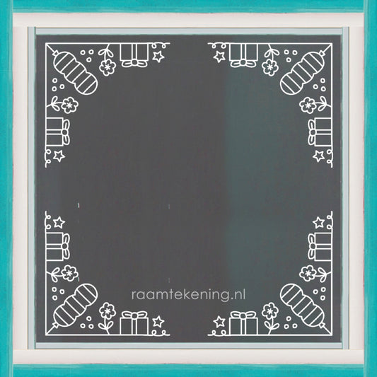 Verjaardag hoekjes raamtekening