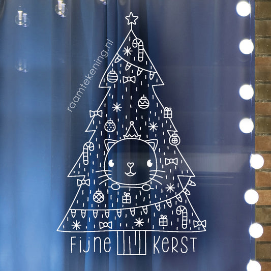 Fijne kerst katje raamtekening