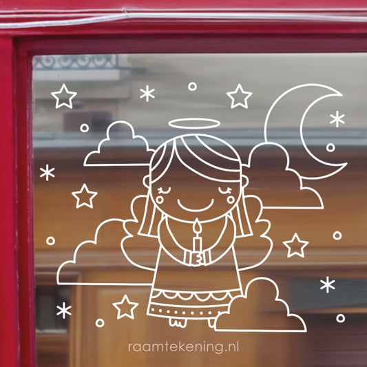 Kerstengel met kaarsje raamtekening