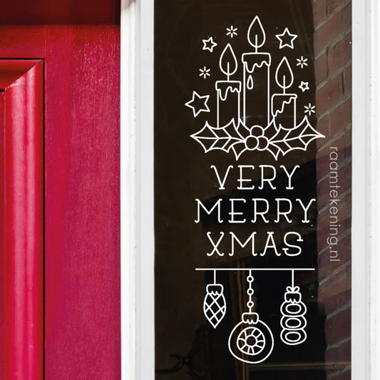 Very merry xmas kerst kaarsen raamtekening