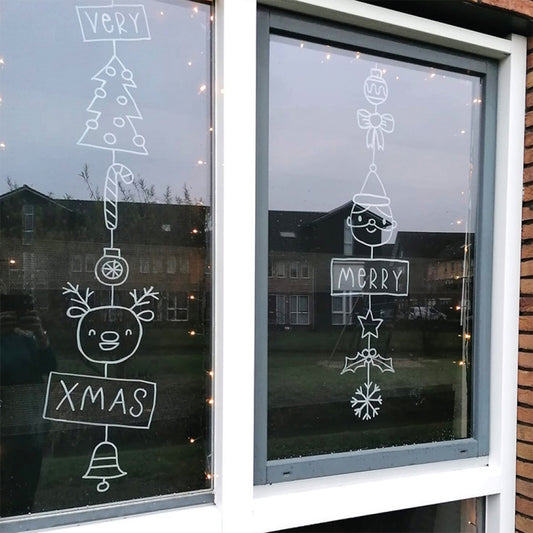 Very merry kerst slinger raamtekening voor dubbele ramen