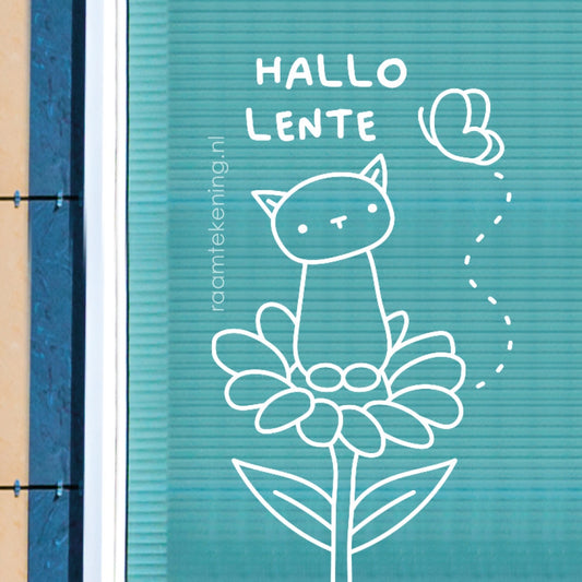Hallo lente kitten bloem en vlinder raamtekening
