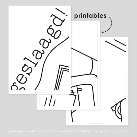 Geslaagd vlag, boek en rugzak raamtekening