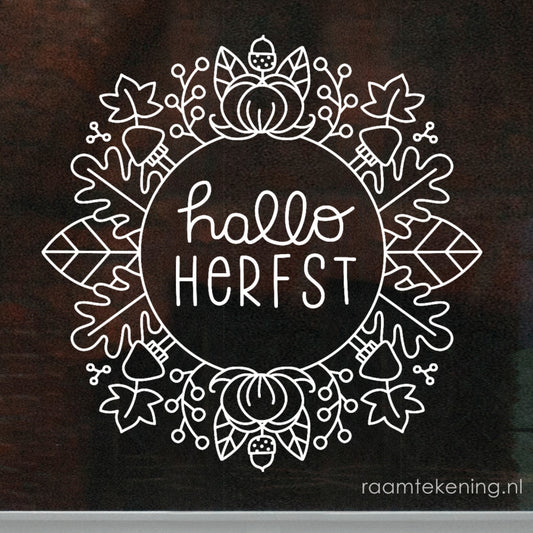 Hallo herfst krans raamtekening