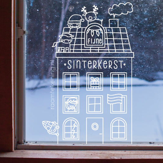 Fijne sinterkerst huis raamtekening
