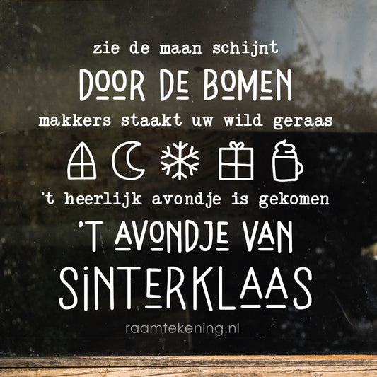 Maan schijnt door de bomen sinterklaas liedje raamtekening