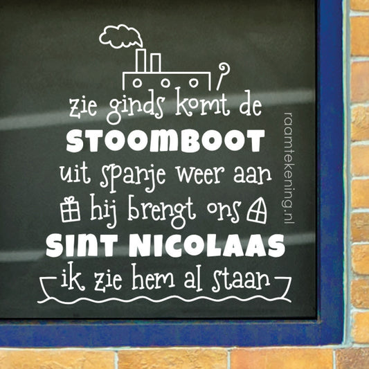Zie ginds komt de stoomboot sinterklaas liedje raamtekening