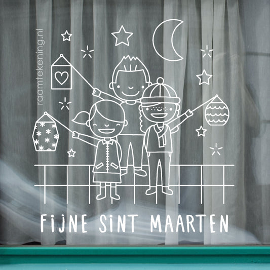 Sint Maarten lampion kinderen raamtekening