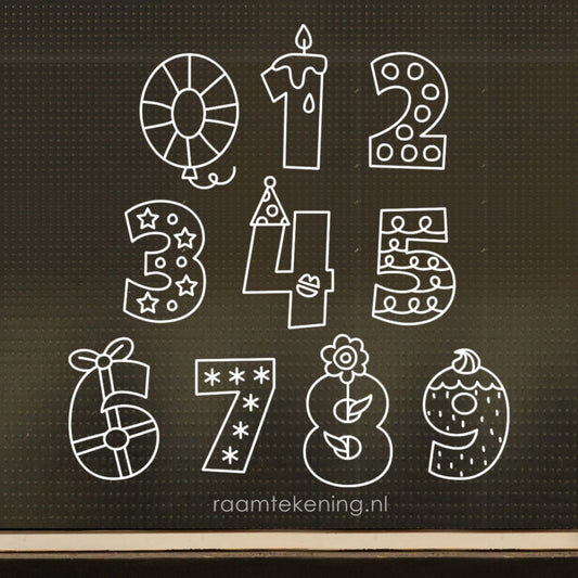 Feestelijke verjaardag cijfers raamtekening