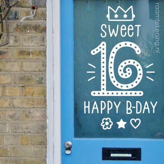 Sweet 16 kroon verjaardag raamtekening