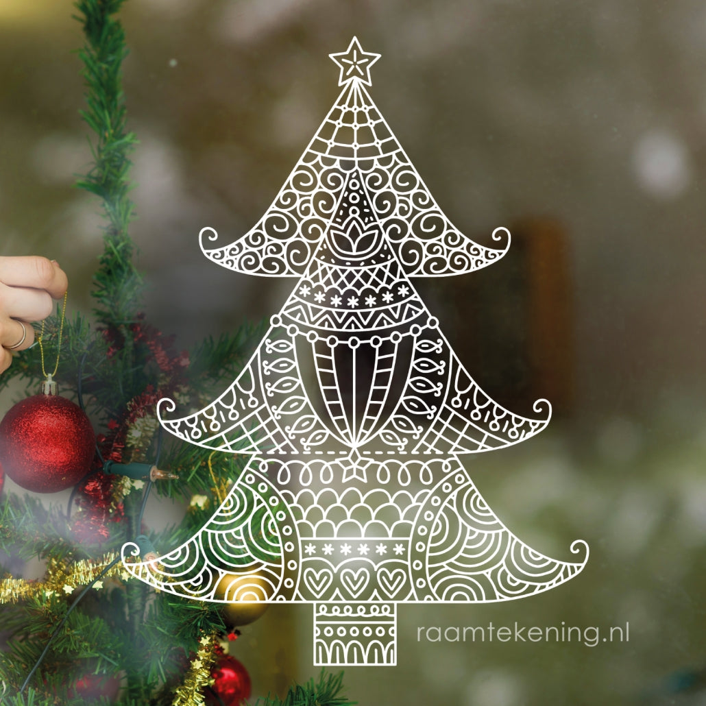 Zentangle kerstboom raamtekening