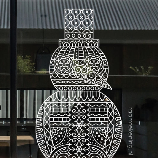 Zentangle sneeuwpop raamtekening