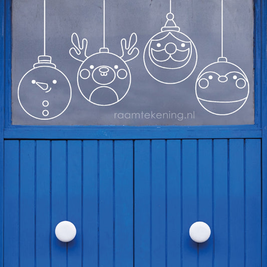 Lieve kerstballen raamtekening