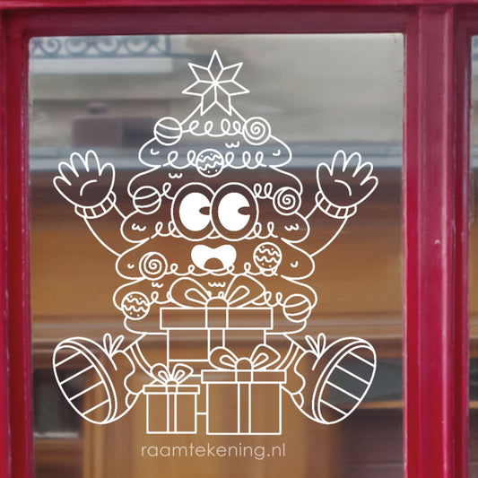 Happy kerstboom raamtekening