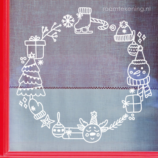 Winter kerstkrans raamtekening