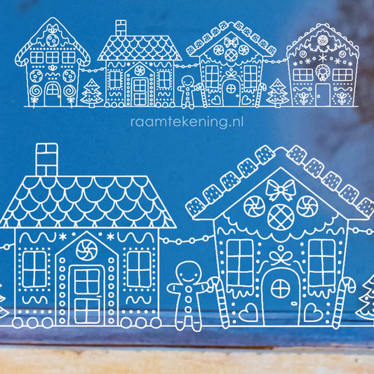 Peperkoekhuisjes straat raamtekening