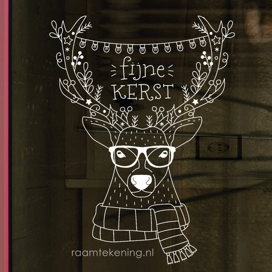 Kerst rendier met bril raamtekening