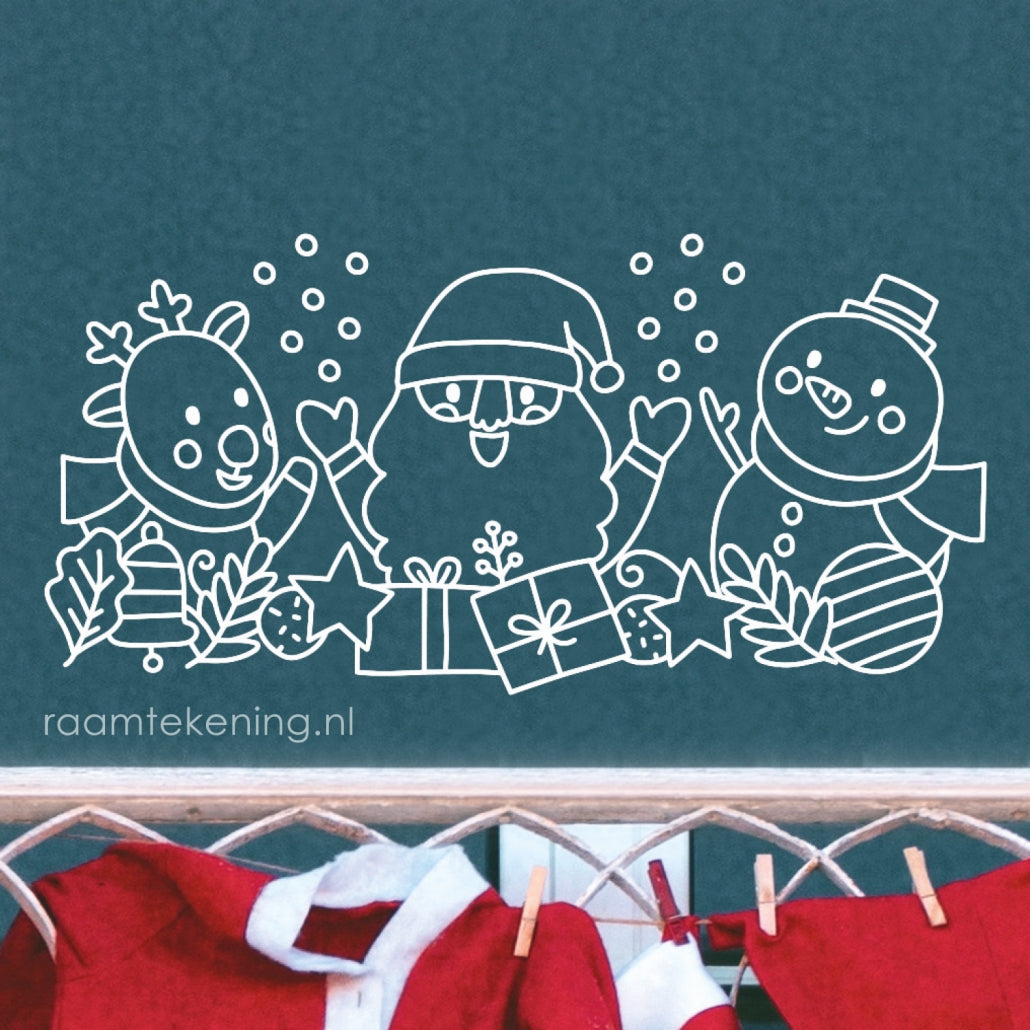 Raamstickers Kerst - Kerstman, rendier & sneeuwvlokken - Medium variant Raamstickers Kerst - Kerstman, rendier & sneeuwvlokken - Medium variant