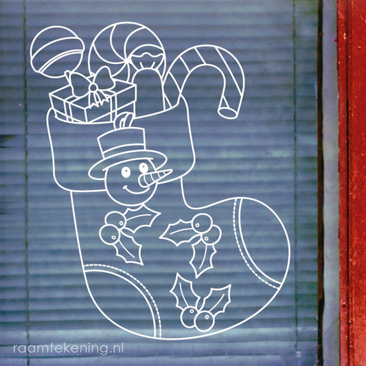 Kerstsok met snoepjes raamtekening