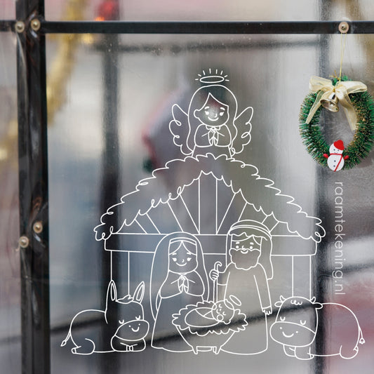 Engel kerststal raamtekening