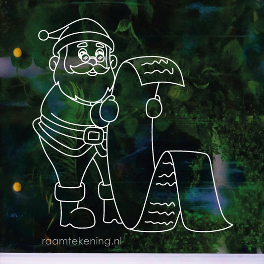 Kerstman met verlanglijst raamtekening