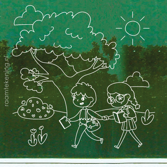 Lezen en wandelen raamtekening