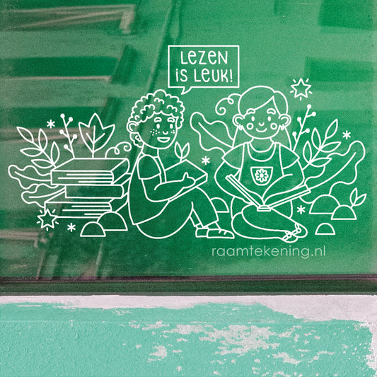 Lezen is leuk kinderen raamtekening