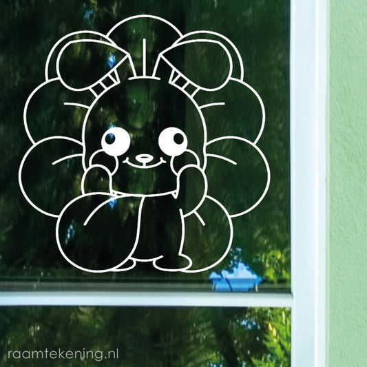 Bloem konijntje raamtekening