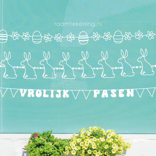 Vrolijk pasen vlaggetjes raamtekening