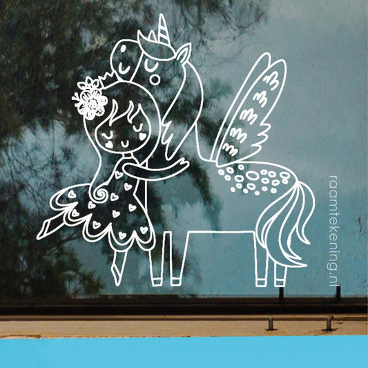 Prinses en eenhoorn raamtekening