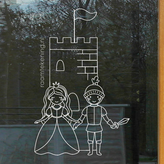 Sprookje prinses en ridder raamtekening
