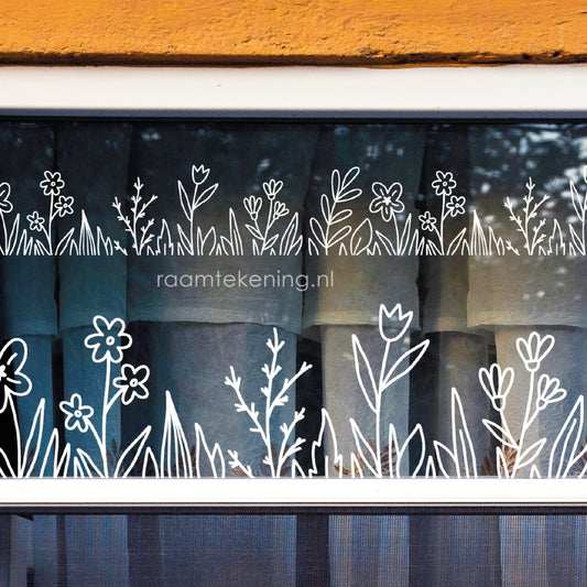 Sierlijke bloemenrand raamtekening