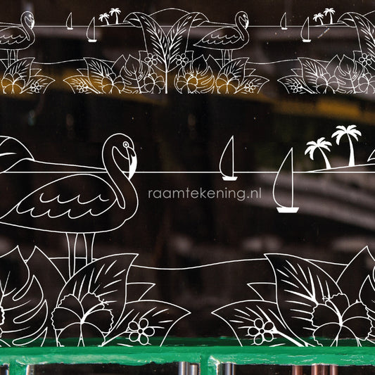 Flamingo zomer rand raamtekening